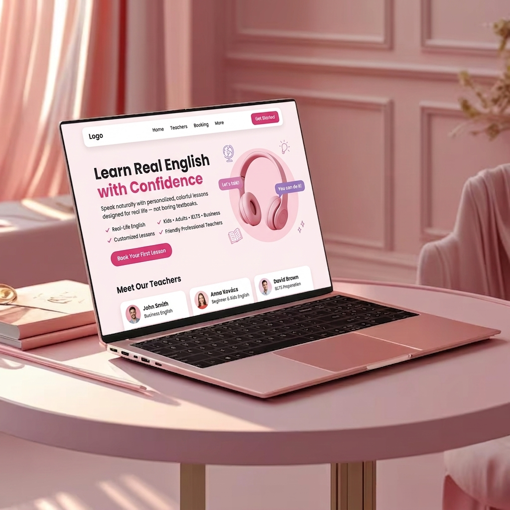 A laptop set up for an online English lesson